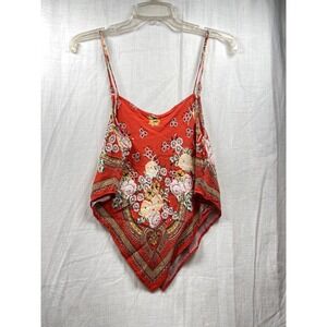 Floral Bandana Tank Top Red Paisley Print Strappy Criss Cross Back